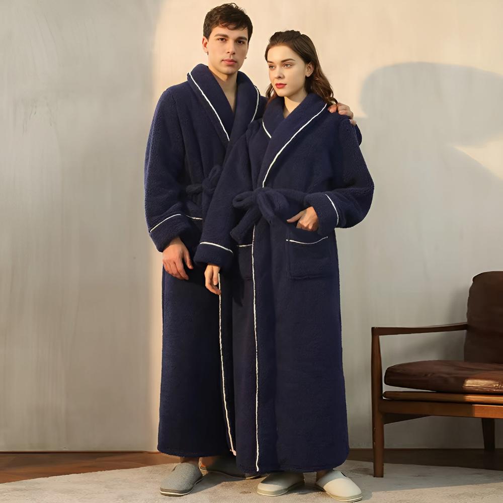 Bathrobe Unisex Coral Fleece Shawl Collar & Pockets - Image 4