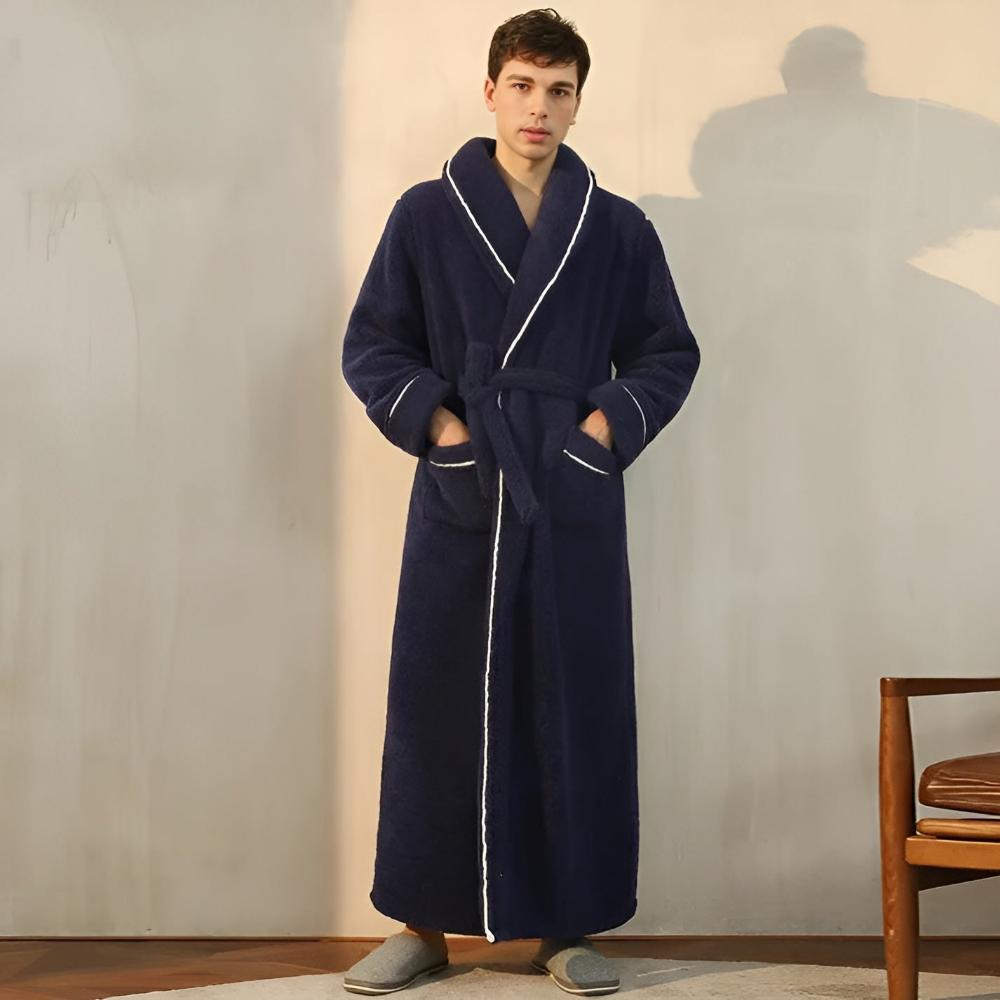 Bathrobe Unisex Coral Fleece Shawl Collar & Pockets - Image 6