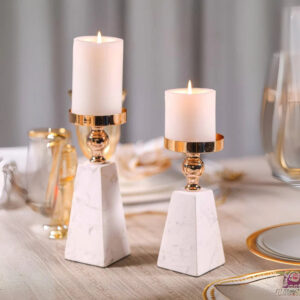 Candle Holder Marble Pyramid Gold Accent