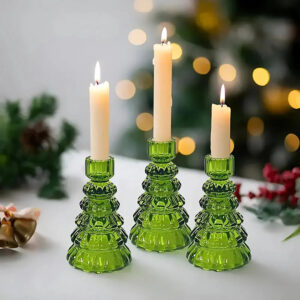 Candle Holders Christmas Tree Glass Set of 3