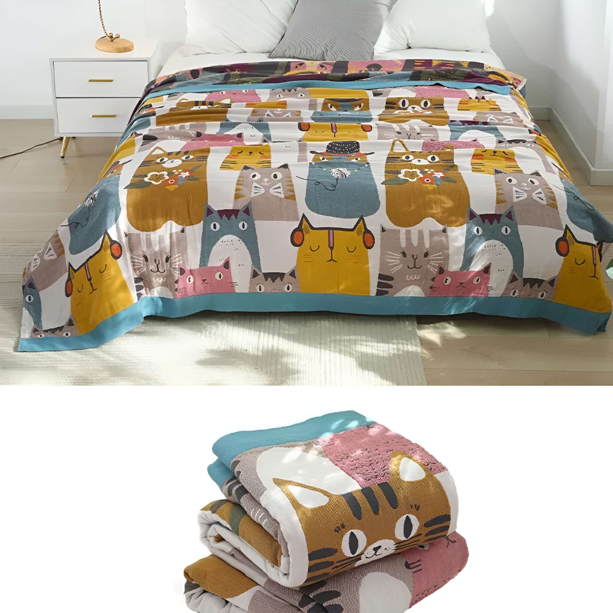 Children's Blanket Reversible Cat Print 100% Cotton - Image 4