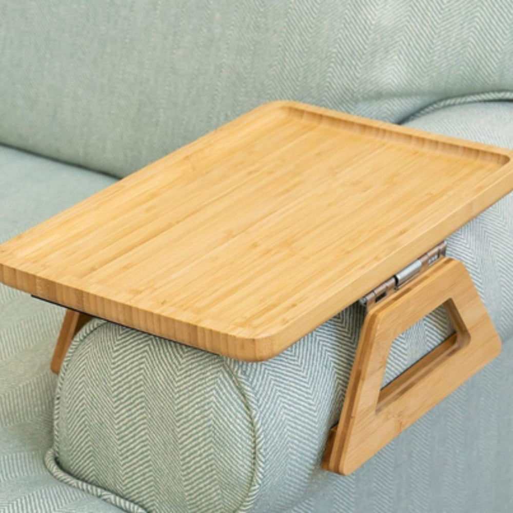 Clip-On Armrest Tray Bamboo Rubber-Grip Clamp - Image 2