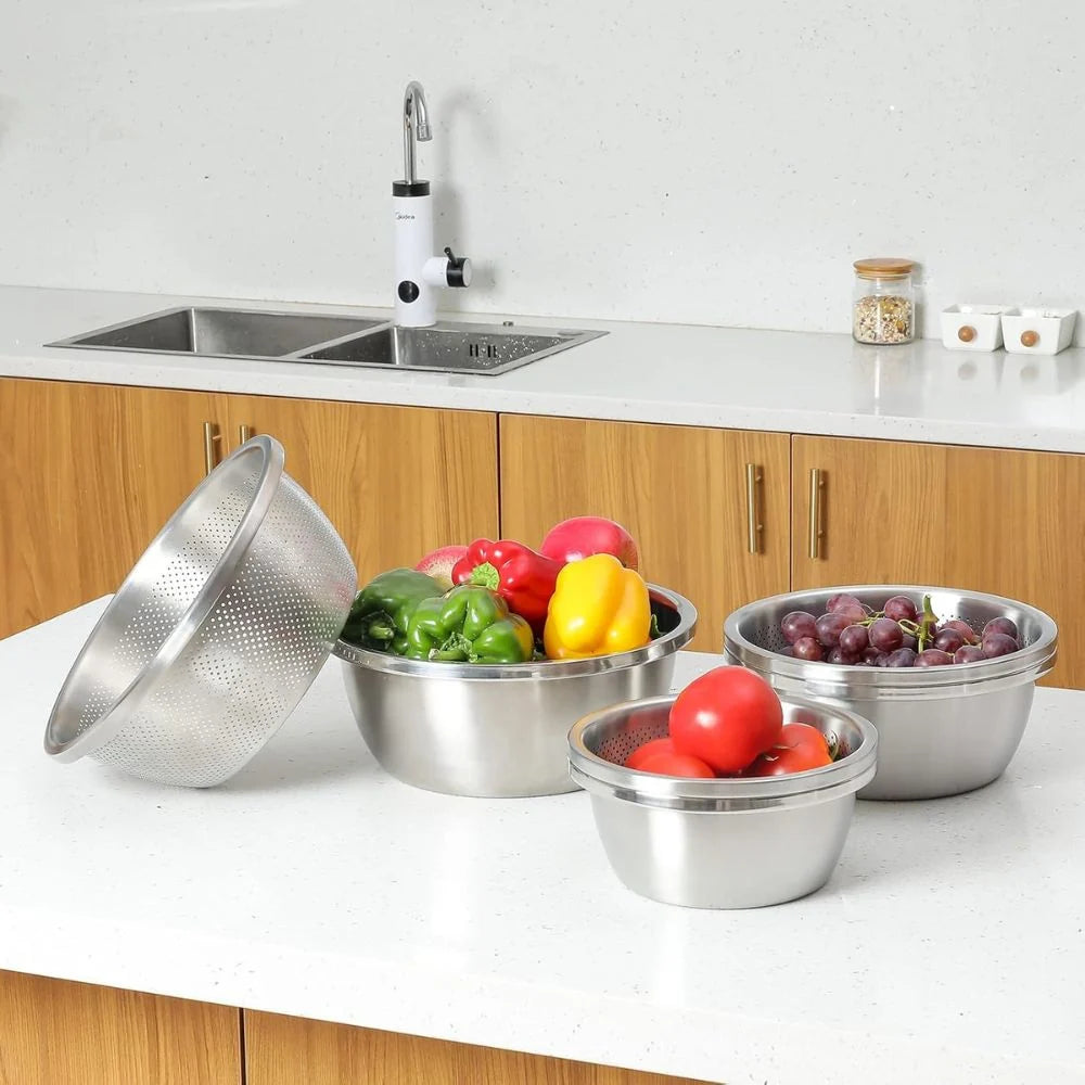 Colander & Mixing Bowl Set Fine Mesh Stainless Steel - Image 3