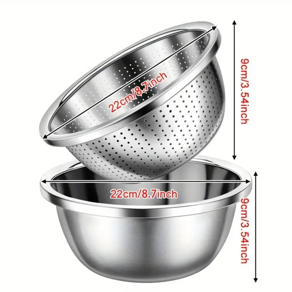 Colander & Mixing Bowl Set Fine Mesh Stainless Steel - Image 7