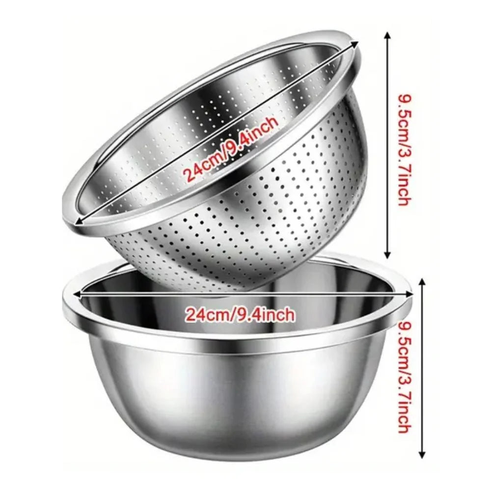 Colander & Mixing Bowl Set Fine Mesh Stainless Steel - Image 8
