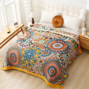 Cotton Blanket All-Season Double Layer Floral Jacquard