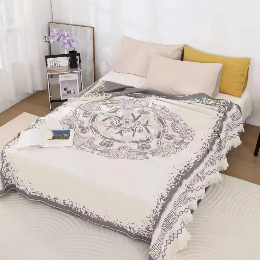 Cotton Blanket Boho Mandala Fringe Machine Washable - Image 10
