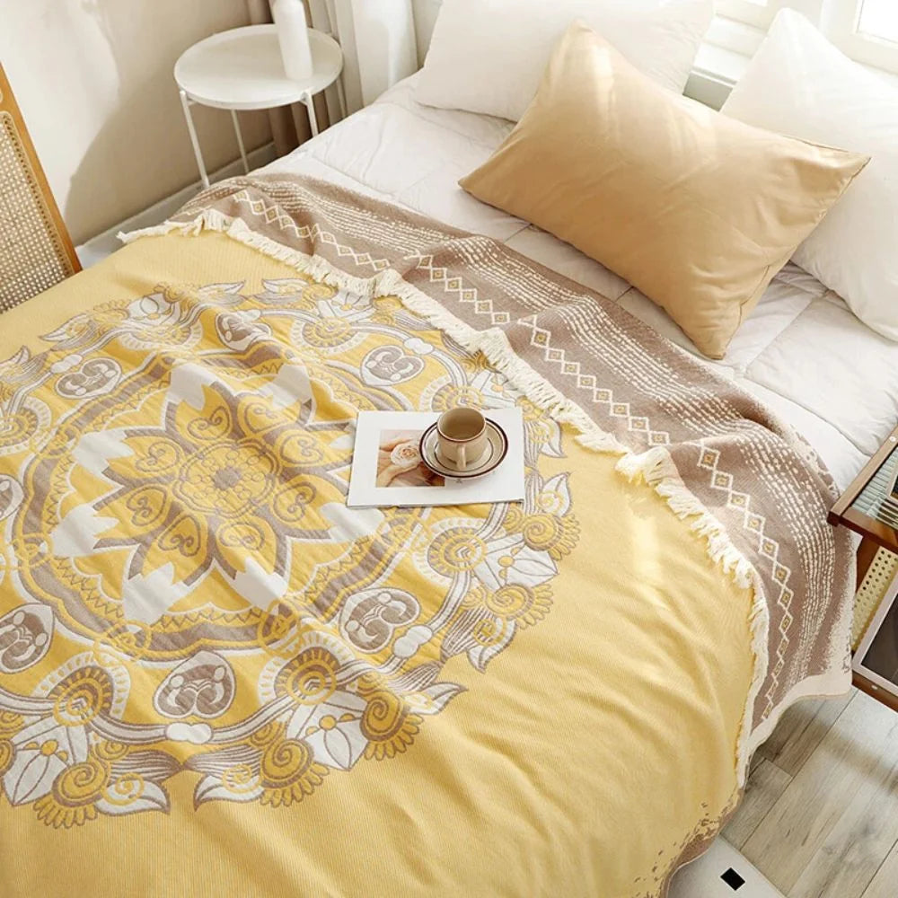 Cotton Blanket Boho Mandala Fringe Machine Washable - Image 4