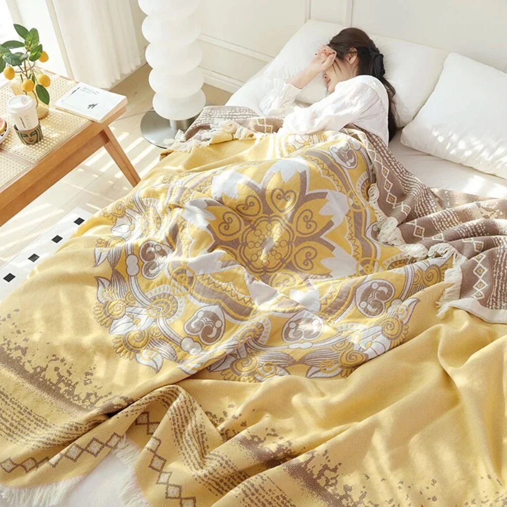 Cotton Blanket Boho Mandala Fringe Machine Washable - Image 6