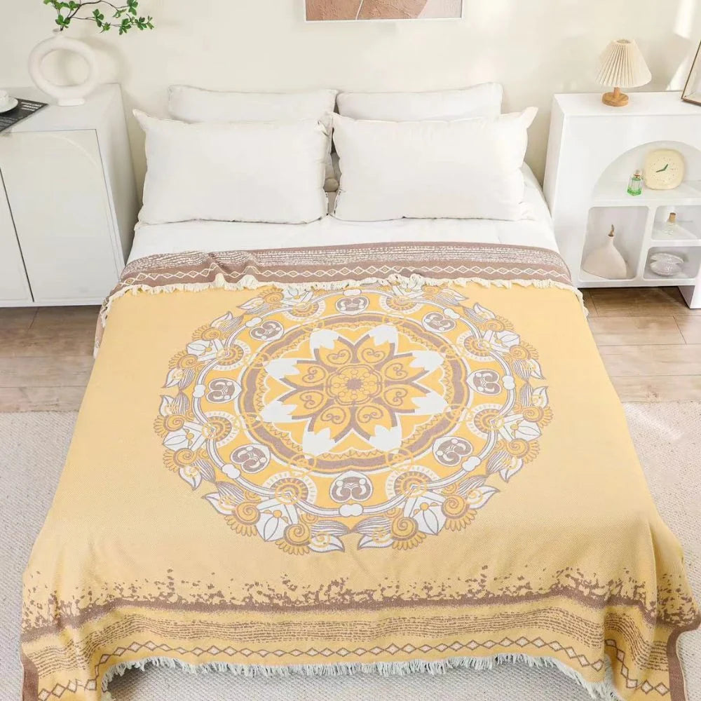 Cotton Blanket Boho Mandala Fringe Machine Washable - Image 9