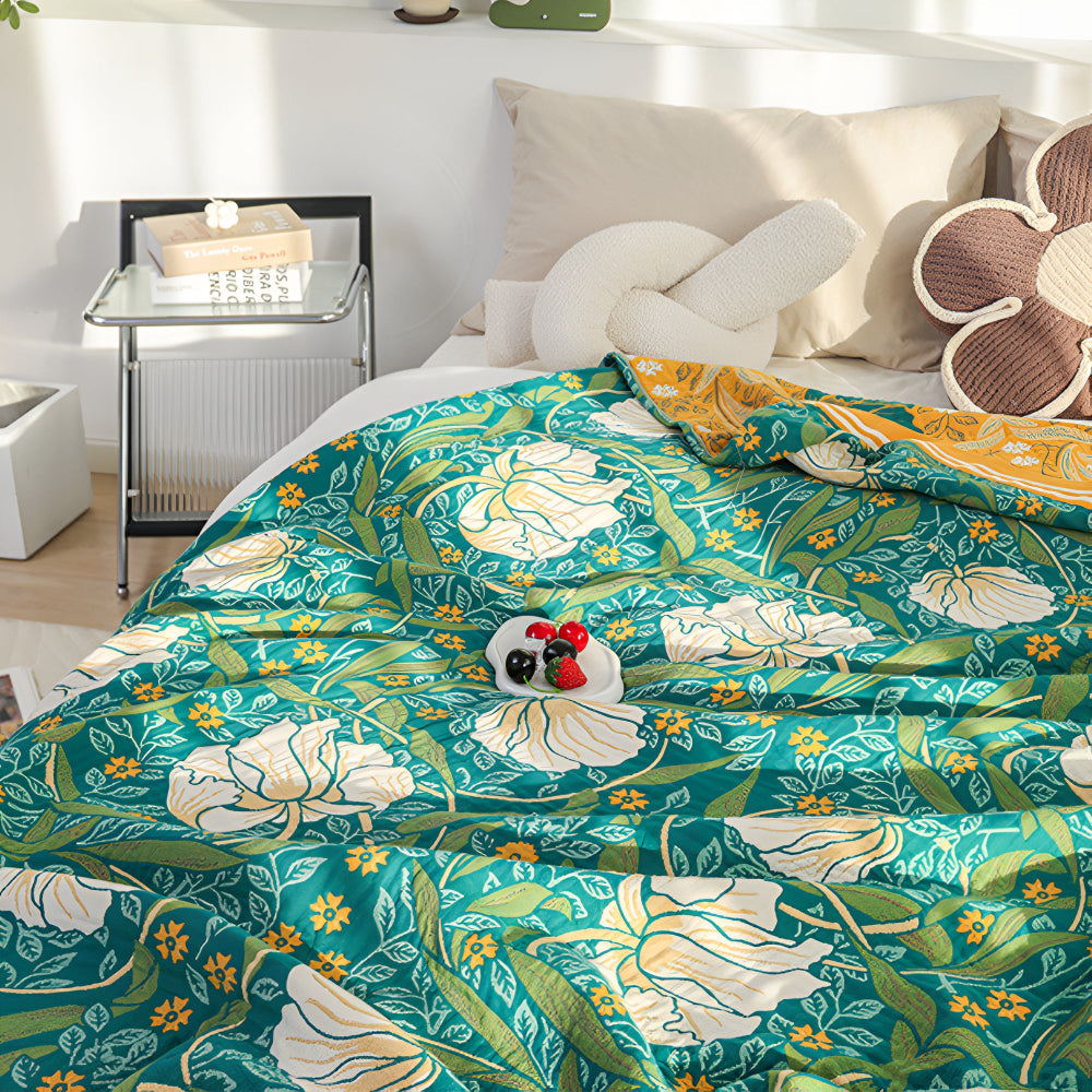 Cotton Blanket Breathable Lightweight Queen Size Botanical Print - Image 3