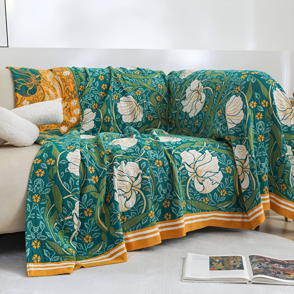 Cotton Blanket Breathable Lightweight Queen Size Botanical Print - Image 4
