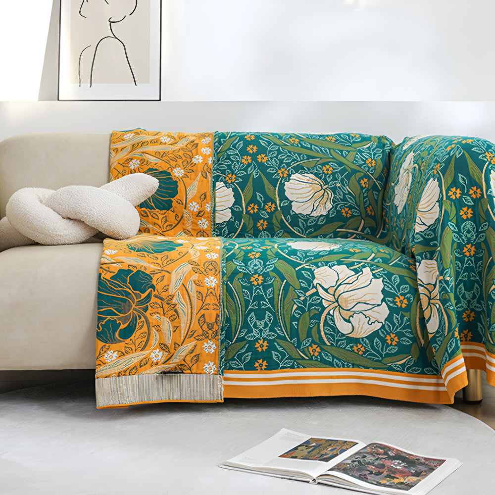 Cotton Blanket Breathable Lightweight Queen Size Botanical Print - Image 7
