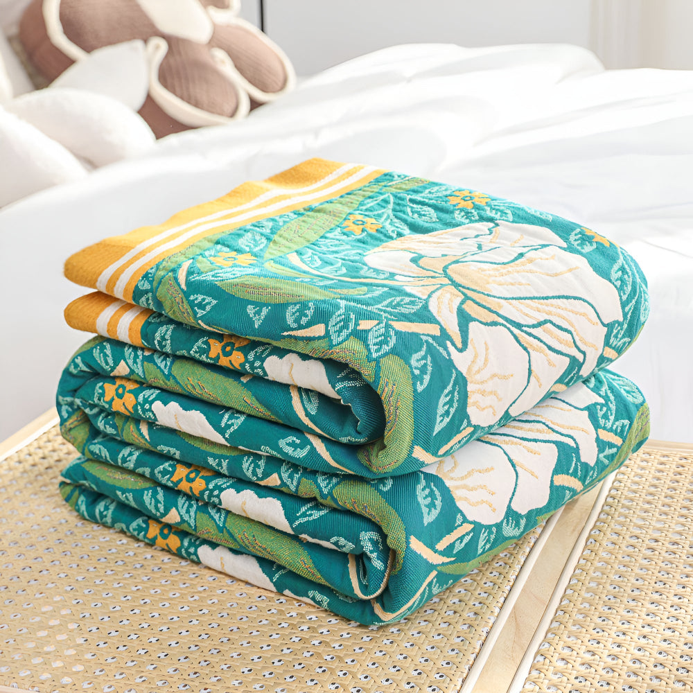 Cotton Blanket Breathable Lightweight Queen Size Botanical Print - Image 8