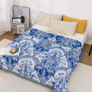Cotton Blanket Breathable Paisley & Tassel Machine Washable