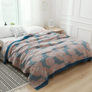Cotton Blanket Floral Print Lightweight Wrinkle-Resistant