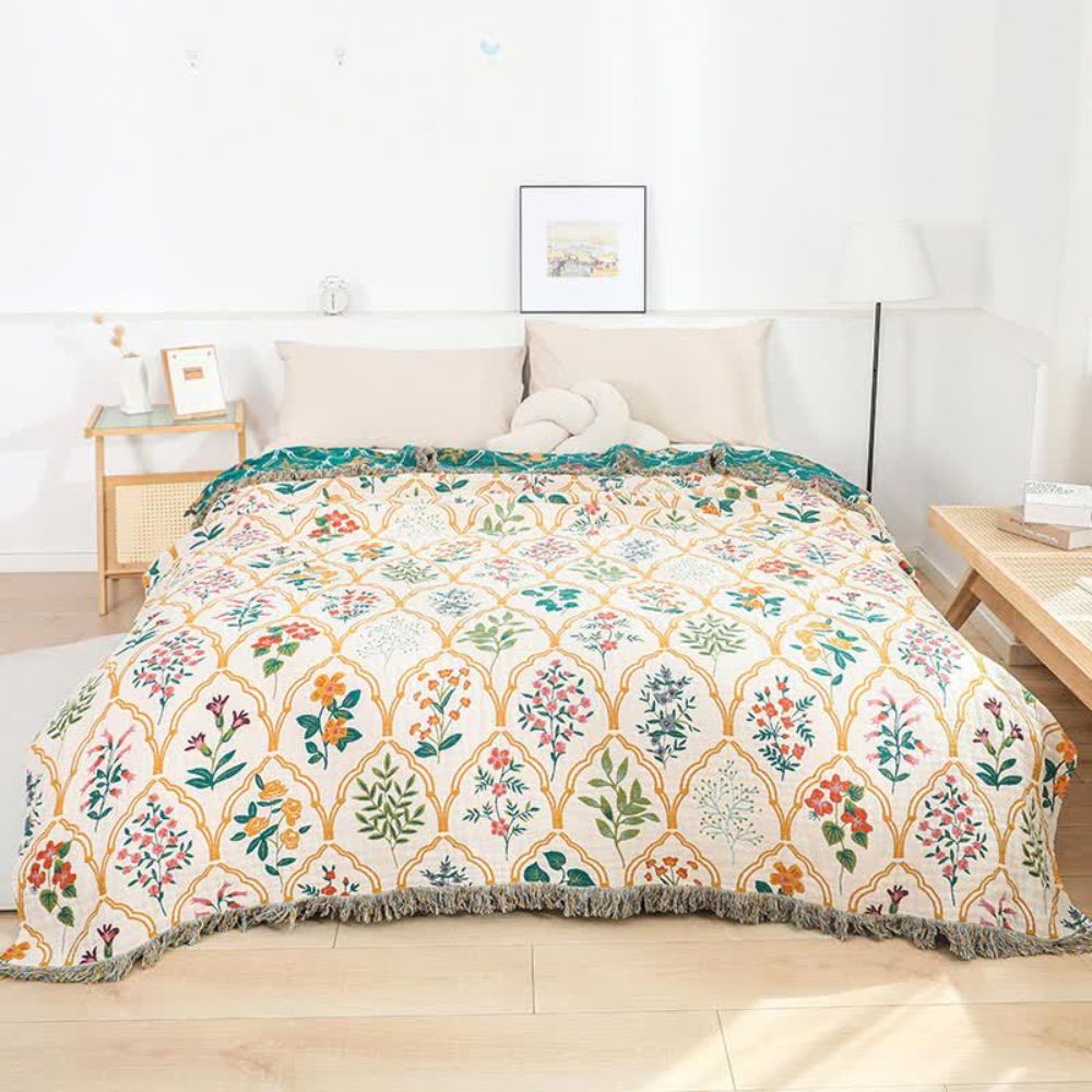 Cotton Blanket Lightweight & Breathable Reversible Diamond Floral - Image 2