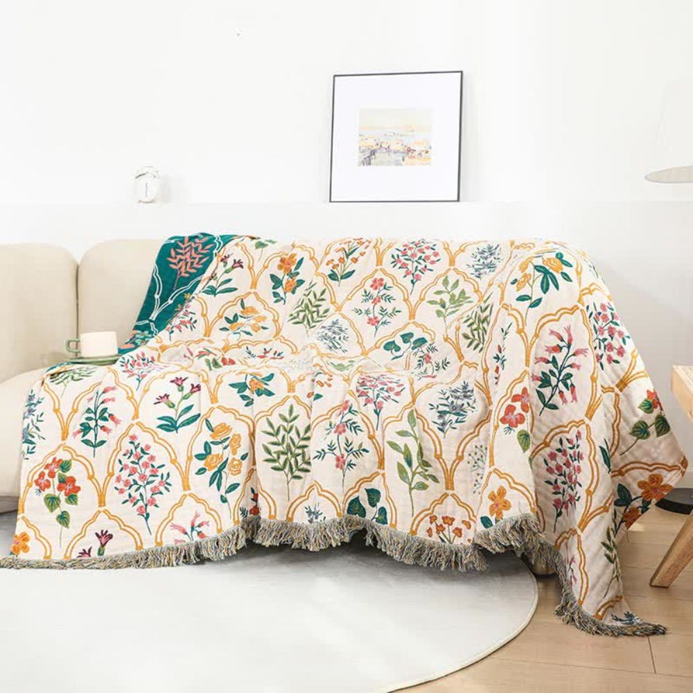 Cotton Blanket Lightweight & Breathable Reversible Diamond Floral - Image 3