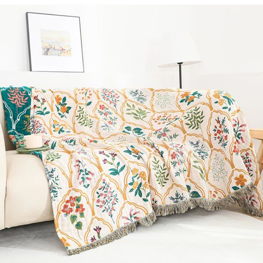 Cotton Blanket Lightweight & Breathable Reversible Diamond Floral - Image 4