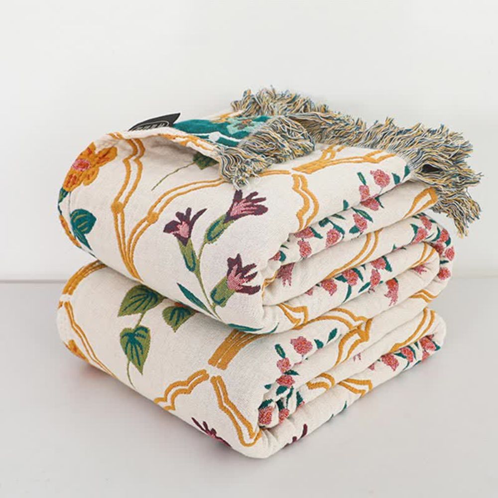 Cotton Blanket Lightweight & Breathable Reversible Diamond Floral - Image 5