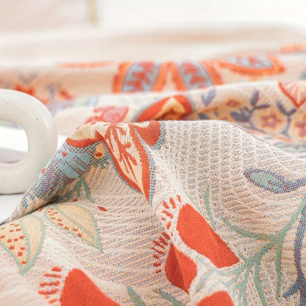 Cotton Blanket Reversible Floral Jacquard All-Season - Image 3