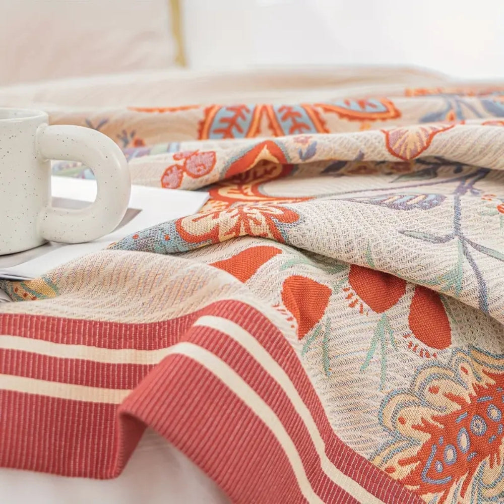 Cotton Blanket Reversible Floral Jacquard All-Season - Image 5