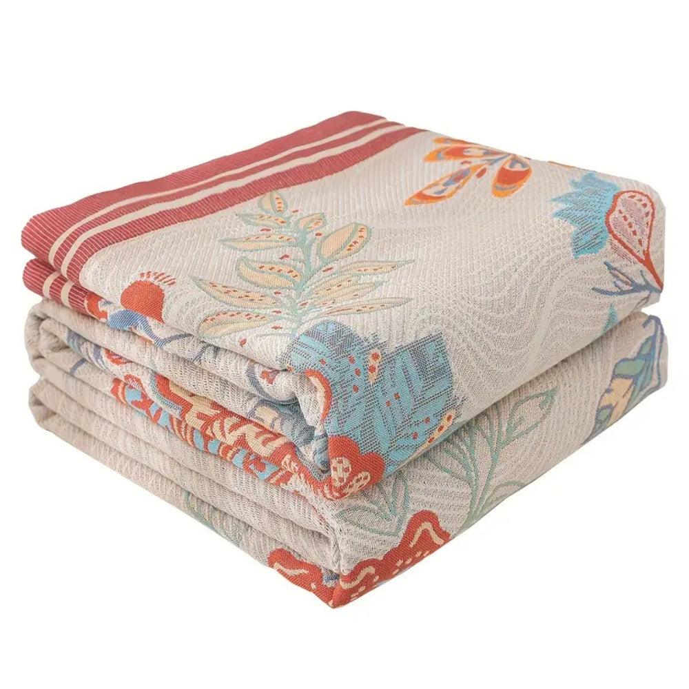 Cotton Blanket Reversible Floral Jacquard All-Season - Image 6