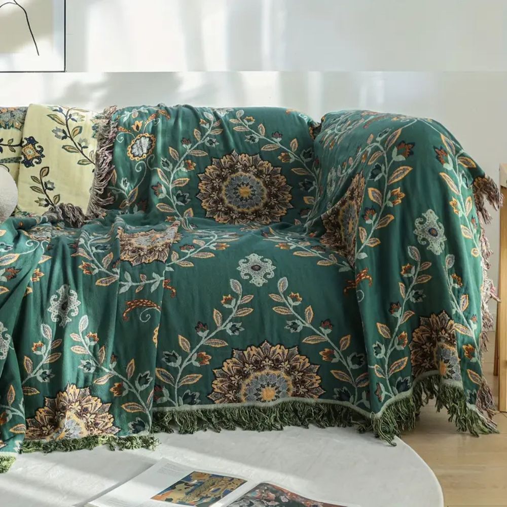 Cotton Blanket Reversible Floral Lightweight Fringe - Image 5