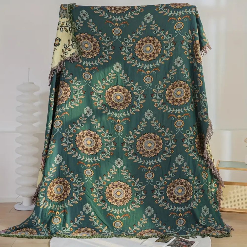 Cotton Blanket Reversible Floral Lightweight Fringe - Image 8