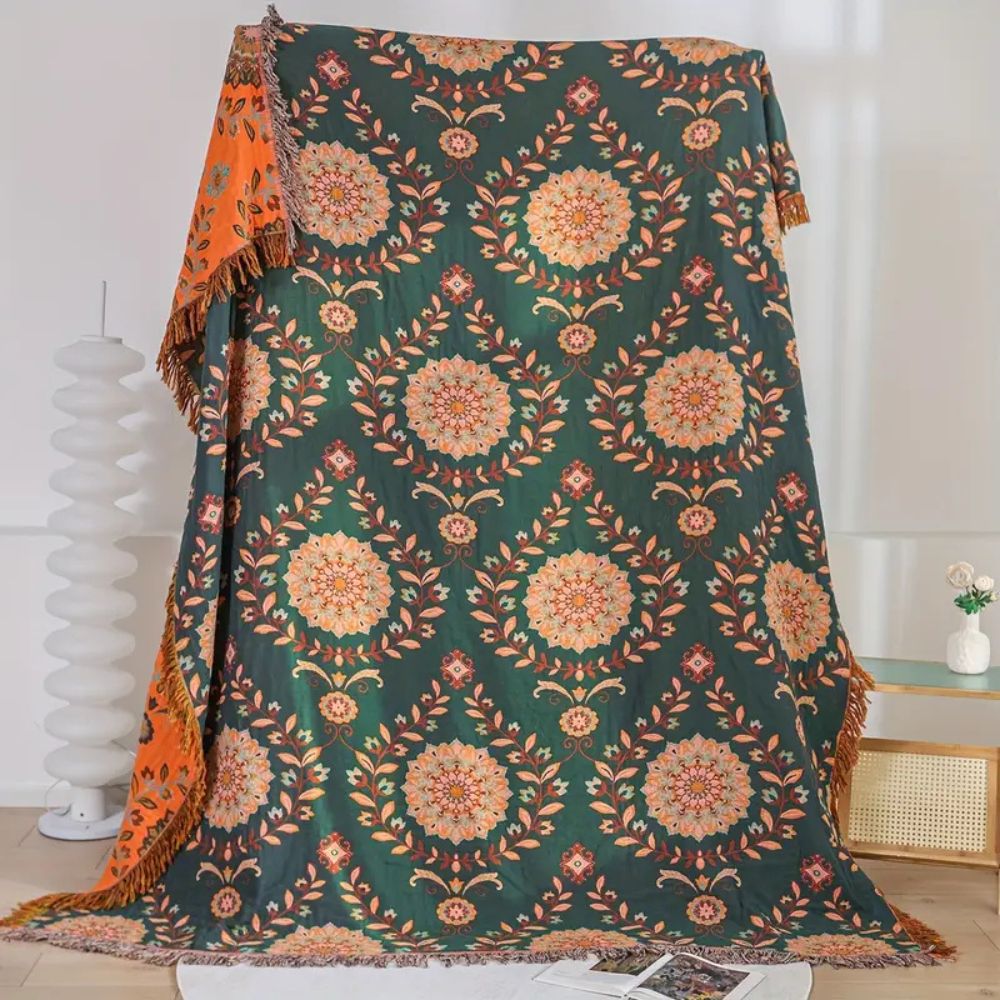 Cotton Blanket Reversible Floral Lightweight Fringe - Image 9