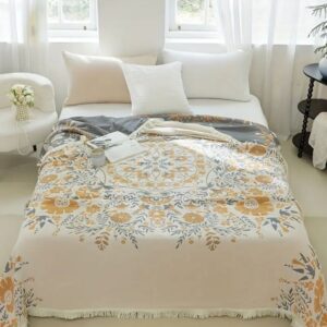 Cotton Blanket Reversible Floral Machine Washable
