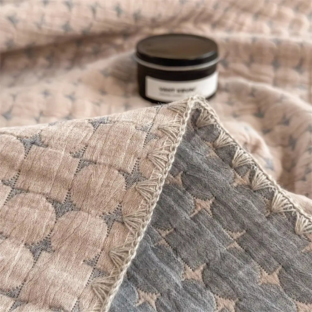 Cotton Blanket Reversible Geometric Jacquard Lightweight & Breathable - Image 2