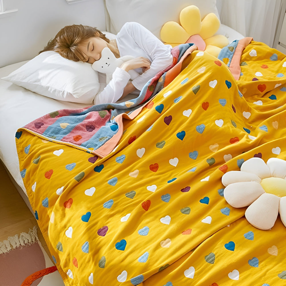 Cotton Blanket Reversible Heart Print Lightweight & Breathable - Image 3