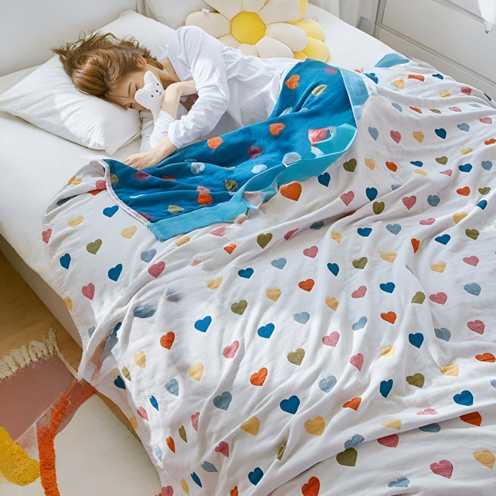 Cotton Blanket Reversible Heart Print Lightweight & Breathable - Image 4