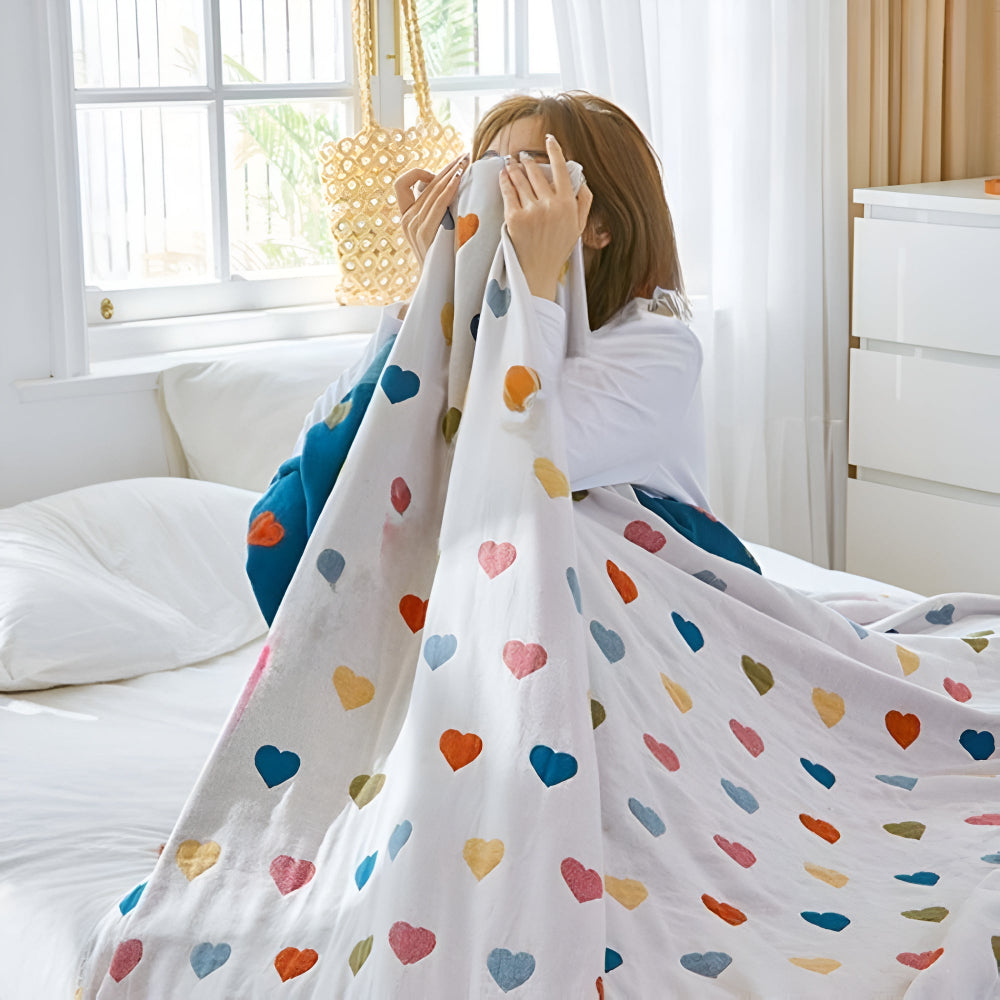 Cotton Blanket Reversible Heart Print Lightweight & Breathable - Image 5