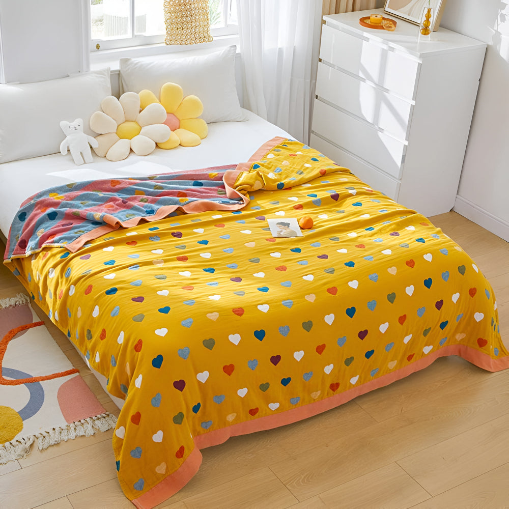Cotton Blanket Reversible Heart Print Lightweight & Breathable - Image 7