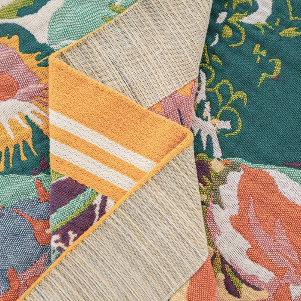Cotton Blanket Reversible Jacquard Floral Machine Washable - Image 2