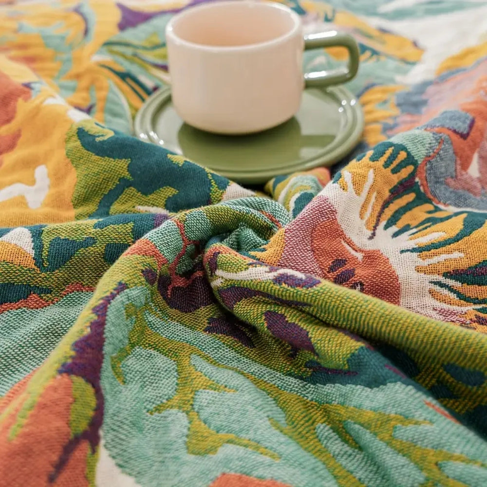 Cotton Blanket Reversible Jacquard Floral Machine Washable - Image 4