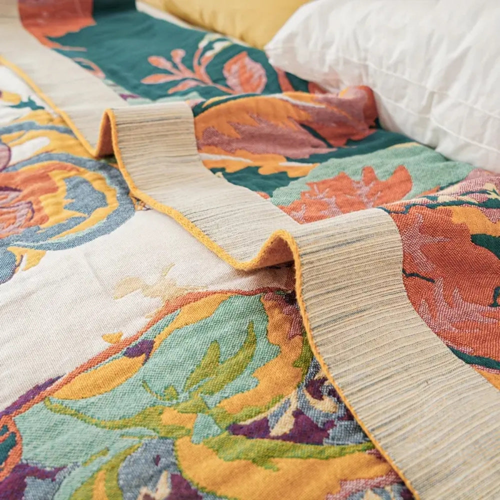 Cotton Blanket Reversible Jacquard Floral Machine Washable - Image 5