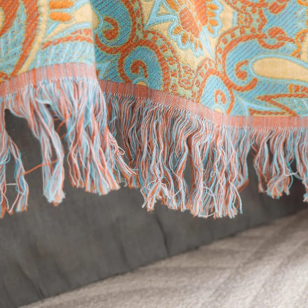 Cotton Blanket Reversible Paisley Tassel Trim All-Season - Image 5