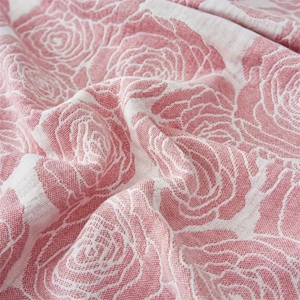 Cotton Blanket Rose Jacquard Lightweight Gauze Machine Washable - Image 3