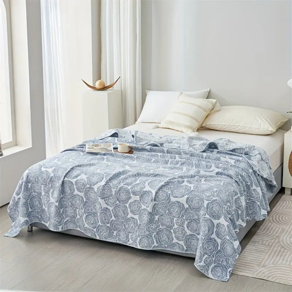 Cotton Blanket Rose Jacquard Lightweight Gauze Machine Washable - Image 5