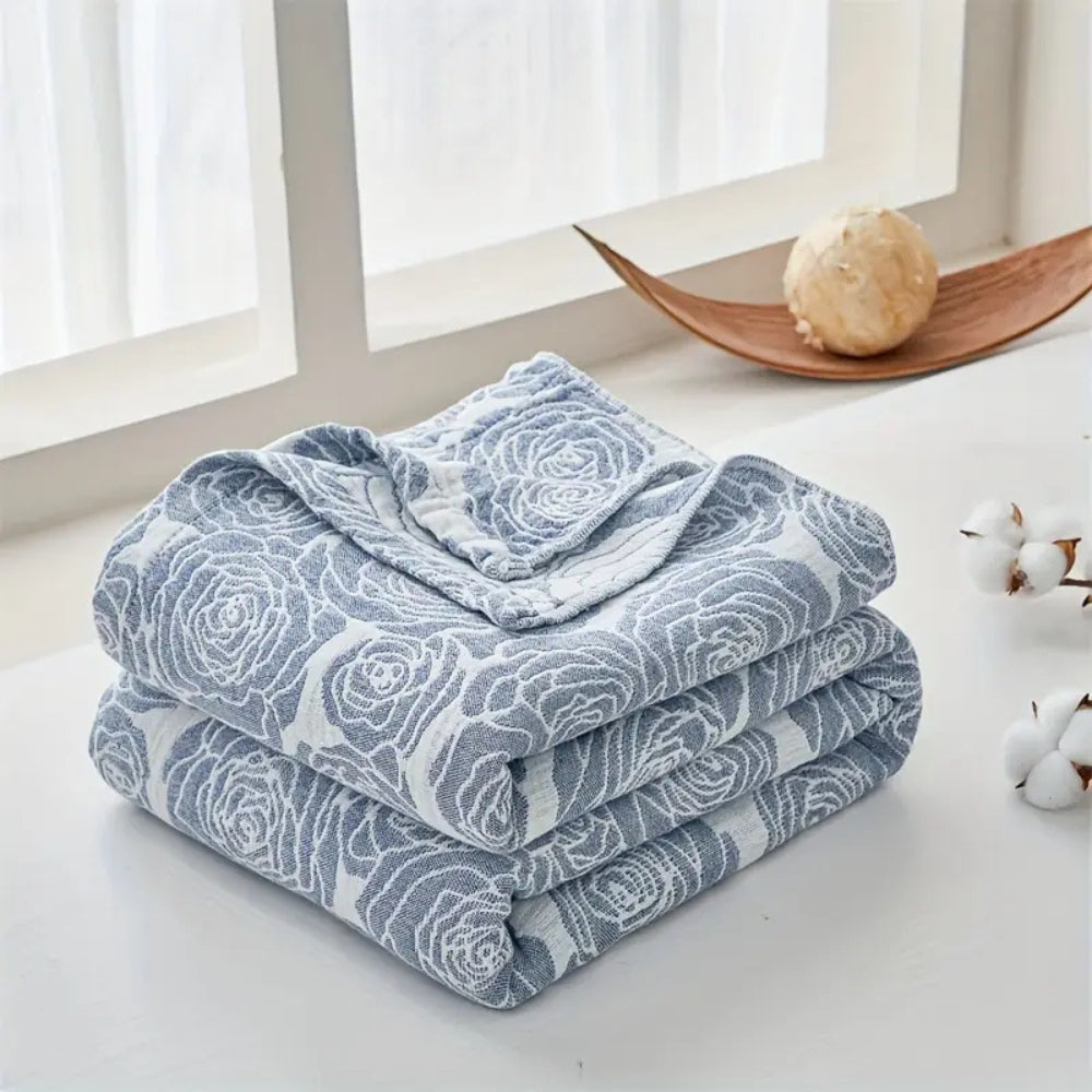 Cotton Blanket Rose Jacquard Lightweight Gauze Machine Washable - Image 7