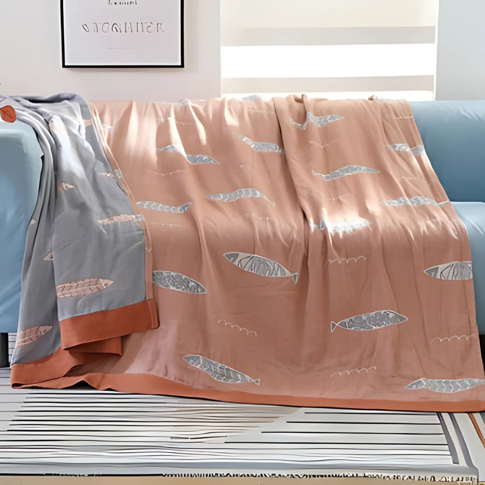 Cotton Gauze Blanket Breathable Jacquard Machine Washable - Image 2