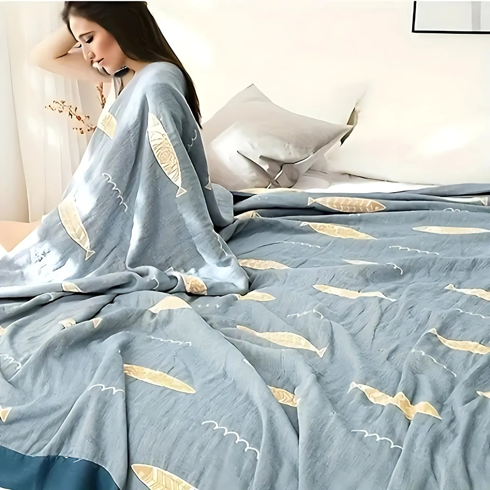Cotton Gauze Blanket Breathable Jacquard Machine Washable - Image 5