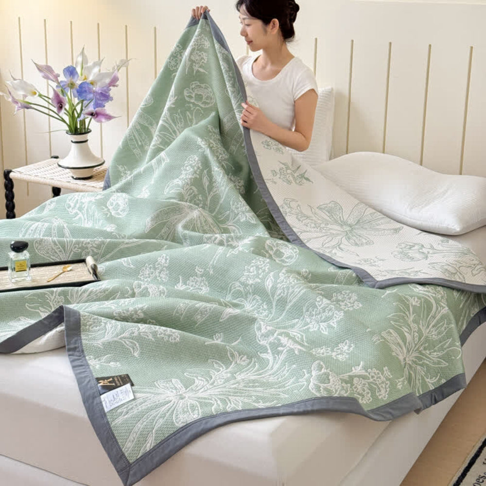 Cotton Gauze Blanket Reversible Floral Breathable - Image 2