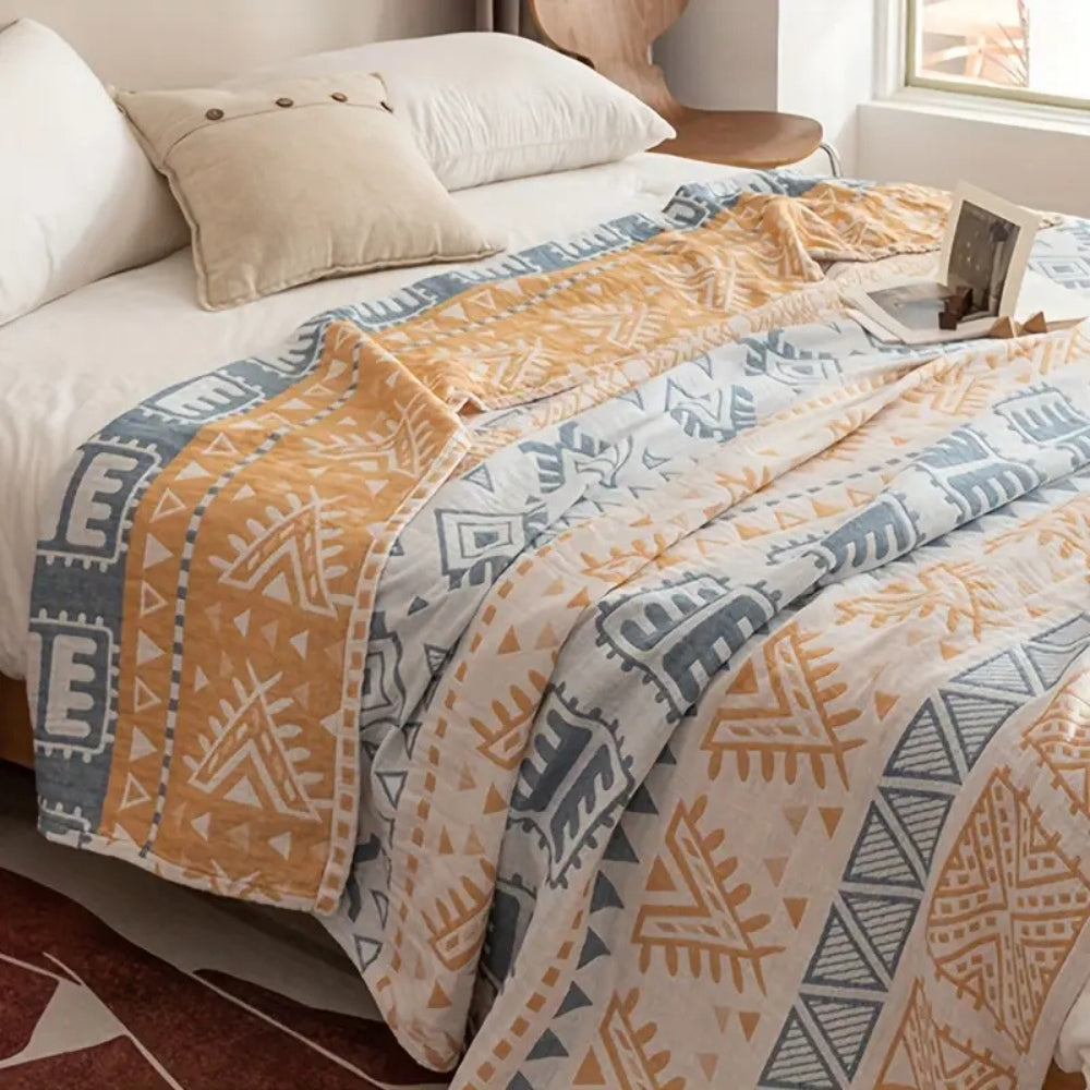 Cotton Throw Blanket Aztec Pattern Lightweight Machine Washable - Image 3