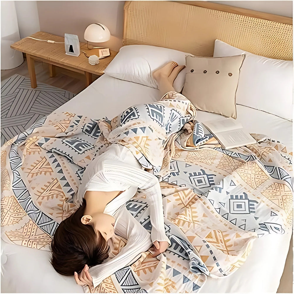 Cotton Throw Blanket Aztec Pattern Lightweight Machine Washable - Image 4