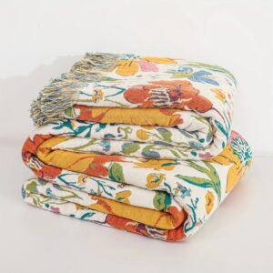 Cotton Throw Blanket Lightweight Breathable Multicolored Floral