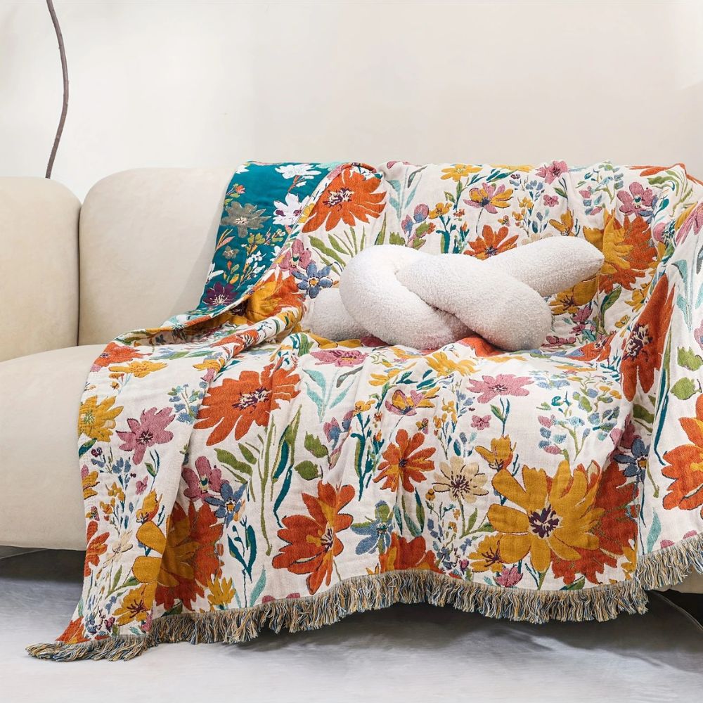 Cotton Throw Blanket Lightweight Breathable Multicolored Floral - Image 3